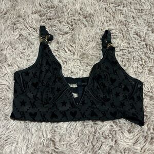 Victoria’s Secret Black Mesh Velvet details Longline Bralette